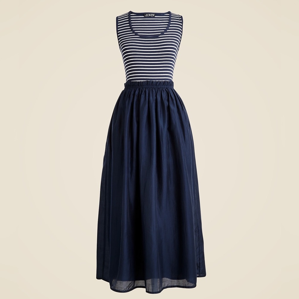 J. Crew Navy and White Striped Sleeveless Midi Dress